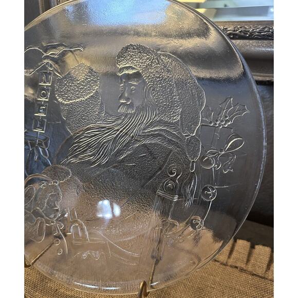 Vintage Libbey 13” Serving Platter Santa Claus Christmas Noel Etched Glass Serve - Picture 3 of 4